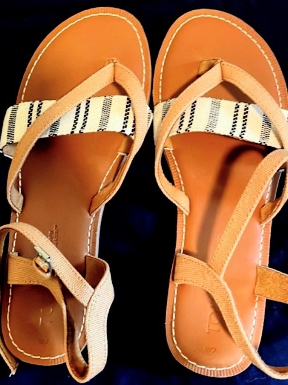 Toms Tan Sandals with Black-and-White Woven Strap